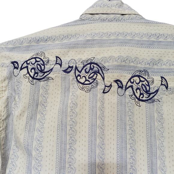 Bauer Factory Embroidered Button Front Mens Top Sz Large Paisley Stripe Western - Picture 8 of 10